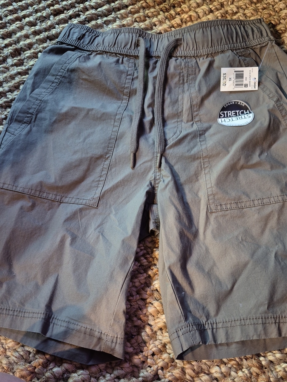Men's Stretch Drawstring Shorts - Gray Sz XS, New With Tag Dark Gray Pockets Bac